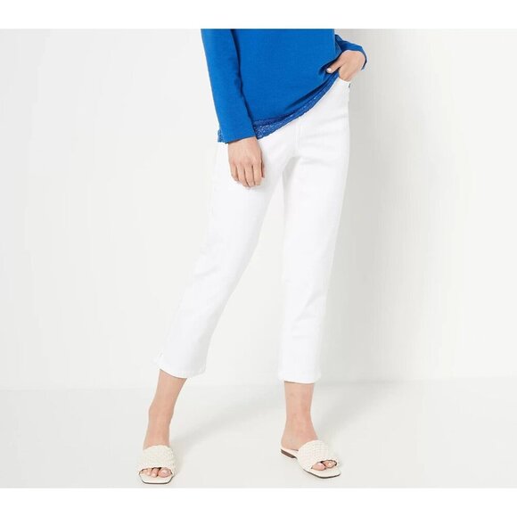 Denim & Co. Regular Easy Stretch Denim Side Slit Crop Jean White 14 A500953 - Picture 1 of 1